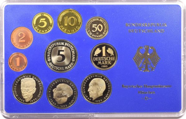Germany 1980 D Official Complete Year Proof Set Of Circulation Coins