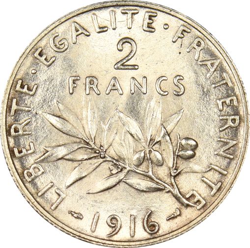 Γαλλία France 2 Francs 1916 Silver Brilliant Uncirculated