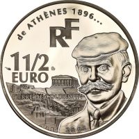Γαλλία France 1 1/2 Francs Silver Athens 2004 Olympic Games Coubertin