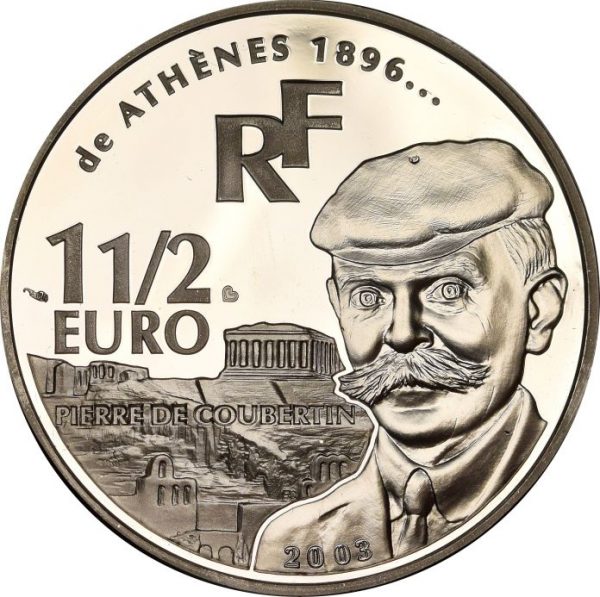 Γαλλία France 1 1/2 Francs Silver Athens 2004 Olympic Games Coubertin