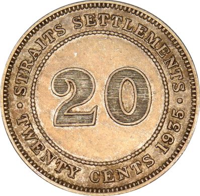 Straits Settlements 20 Cents 1935 Silver George V