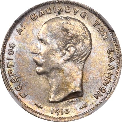 Ελλάδα Νόμισμα Γεώργιος Α 1 Δραχμή 1910 NGC MS62