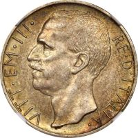 Ιταλία Italy Silver 10 Lire 1929 R Edge **FERT** NGC AU58