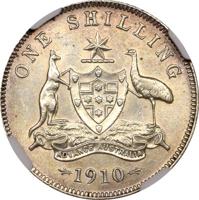 Αυστραλία Australia Silver 1 Shilling 1910 NGC AU Details Cleaned
