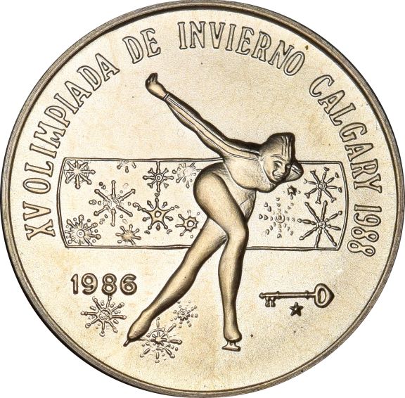 Κούβα 5 Pesos 1986 Calgary Winter Olympics Silver Brilliant Uncirculated