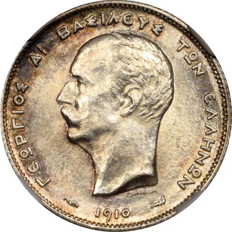 Ελλάδα Νόμισμα Γεώργιος Α 1 Δραχμή 1910 NGC MS63