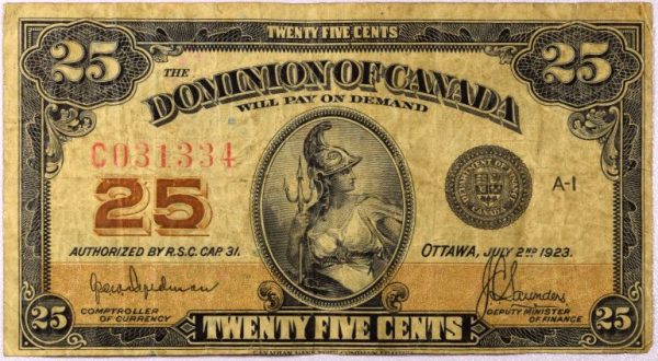 Καναδάς Χαρτονόμισμα Canada Banknote 25 Cents 1923