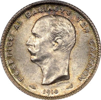 Ελλάδα Νόμισμα Γεώργιος Α' 1 Δραχμή 1910 PCGS MS62