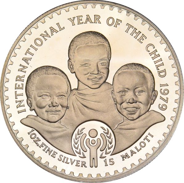 Λεσότο Lesotho 15 Maloti 1979 Silver Proof Year Of The Child