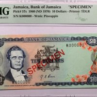 Χαρτονόμισμα Τζαμάικα Banknote Jamaica 10 Dollars 1970 Specimen PMG 58