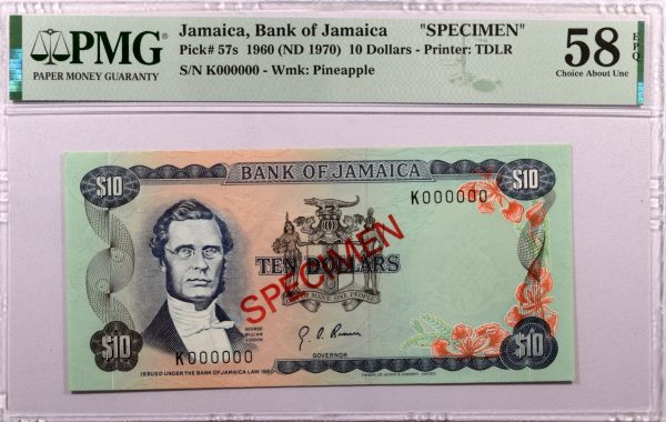 Χαρτονόμισμα Τζαμάικα Banknote Jamaica 10 Dollars 1970 Specimen PMG 58
