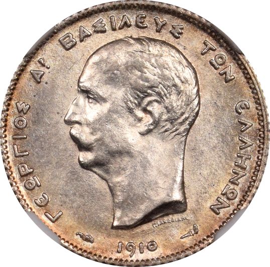 Ελλάδα Νόμισμα Γεώργιος Α' 1 Δραχμή 1910 NGC MS62