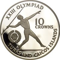 Turks And Caicos Islands Proof Silver 10 Crowns 1984 Los Angeles Olympic Games