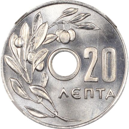 Ελλάδα Νόμισμα Παύλος 20 Λεπτά 1954 NGC MS66+