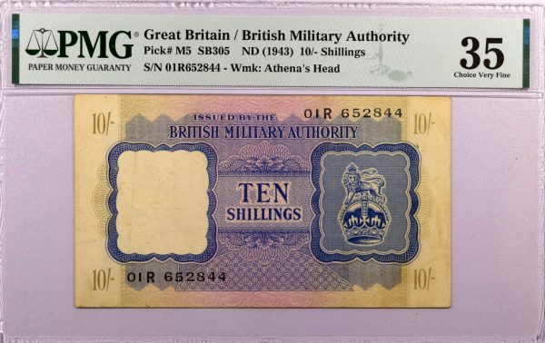 British Military Authority 10 Shillings 1943 PMG 35