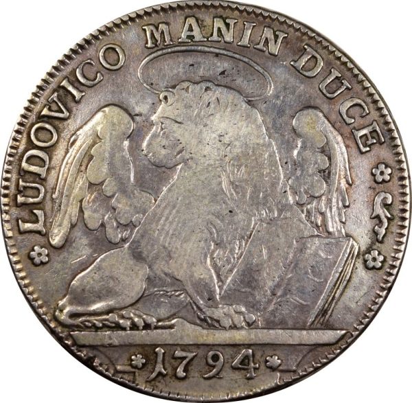 Venice Italy Silver 1 Tallero Lodovico Manin 1794