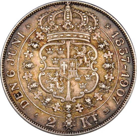Σουηδία Sweden 2 Kronor 1907 Silver Marriage Of King Oscar II And Lady Sofia