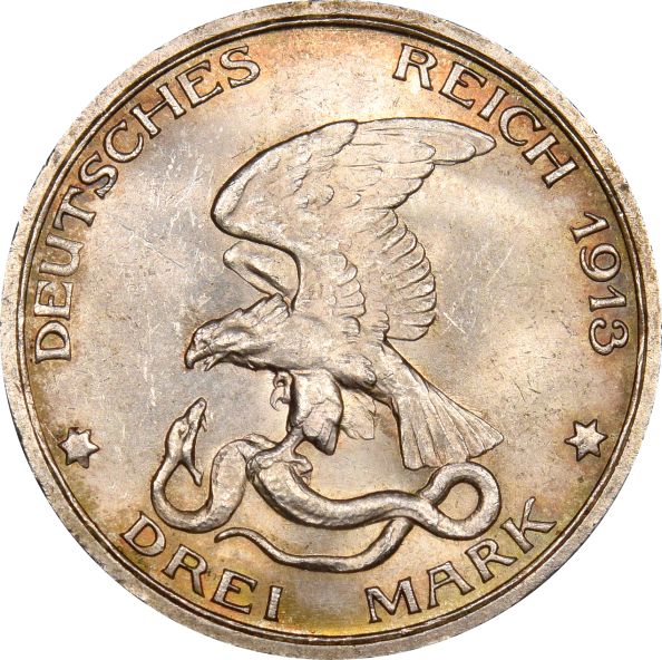 Germany Prussia 3 Mark 1913 Silver Defeat of Napoleon