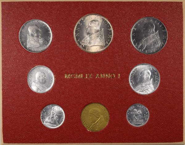 Vatican Pope 8 Coin Mint Set 1959 With Silver Coin