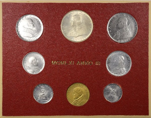 Vatican Pope 8 Coin Mint Set 1961 With Silver Coin