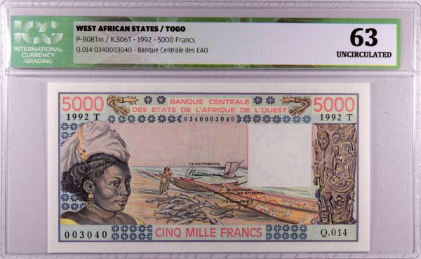 Χαρτονόμισμα Δυτική Αφρική Banknote West Africa 5000 Francs 1992 ICG 63