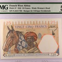 Χαρτονόμισμα Δυτική Αφρική Banknote West Africa 25 Francs 1942 PMG 55