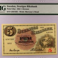 Χαρτονόμισμα Σουηδία Banknote Sweden 5 Kronor 1952 PMG 66EPQ