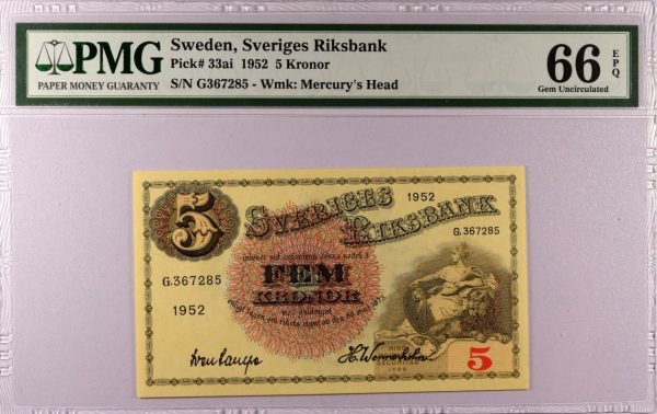 Χαρτονόμισμα Σουηδία Banknote Sweden 5 Kronor 1952 PMG 66EPQ
