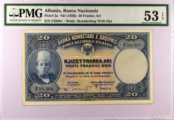 Χαρτονόμισμα Αλβανία Banknote Albania 20 Franka Ari 1926 PMG 53EPQ