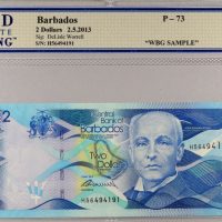 Χαρτονόμισμα Μπαρμπάντος Banknote Barbados 2 Dollars 2013 WBG 64TOP