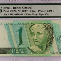 Χαρτονόμισμα Βραζιλία Banknote Brazil 1 Real 1997 PMG 67EPQ