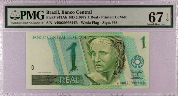 Χαρτονόμισμα Βραζιλία Banknote Brazil 1 Real 1997 PMG 67EPQ