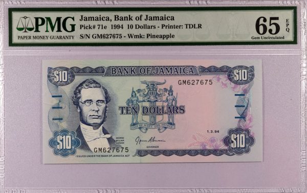 Χαρτονόμισμα Τζαμάικα Banknote Jamaica 10 Dollars 1994 PMG 65EPQ