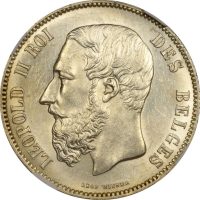 Belgium 5 Francs Silver 1875 Leopold II NGC MS62