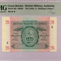British Military Authority 2 Shillings 6 Pence 1943 PMG 65EPQ
