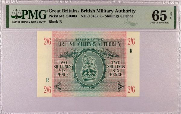 British Military Authority 2 Shillings 6 Pence 1943 PMG 65EPQ