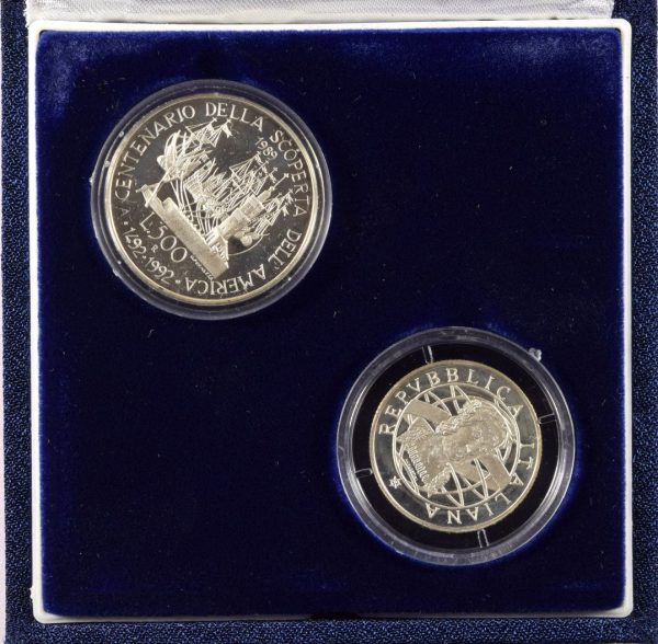 Ιταλία Italy Official 1989 2 Silver Coin Set In Case With COA