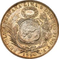 Γουατεμάλα Guatemala 1894 Silver Peso Counterstamped On Peru 1890 Sol