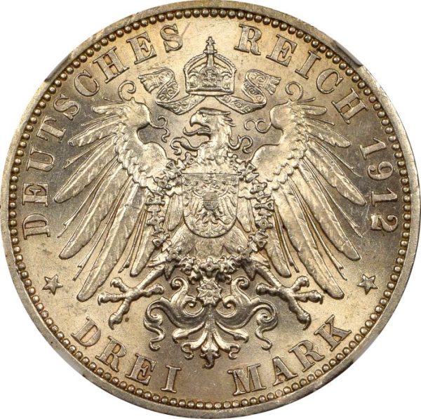 Germany Prussia 3 Mark 1912 A Silver Wilhelm II NGC MS62 - Image 2