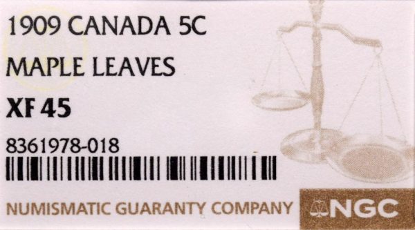 Καναδάς Canada 5 Cents 1909 Silver Maples Leaves NGC XF45 - Image 3