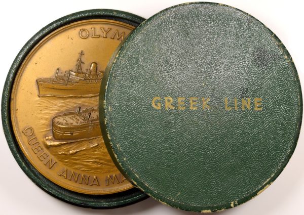 Greece Large Bronze Plated Medal Olympia - Queen Anna Maria Greek Line - Image 3