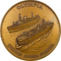 Greece Large Bronze Plated Medal Olympia - Queen Anna Maria Greek Line