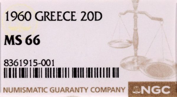 Ελλάδα Νόμισμα Παύλος 20 Δραχμές 1960 PCGS MS66 - Image 3