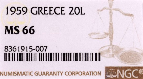 Ελλάδα Νόμισμα Παύλος 20 Λεπτά 1959 PCGS MS66 - Image 3