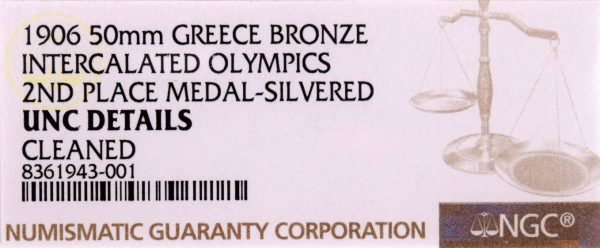 Athens 1906 Olympic Games Silver Plated Participation Medal NGC UNC Details - Image 3