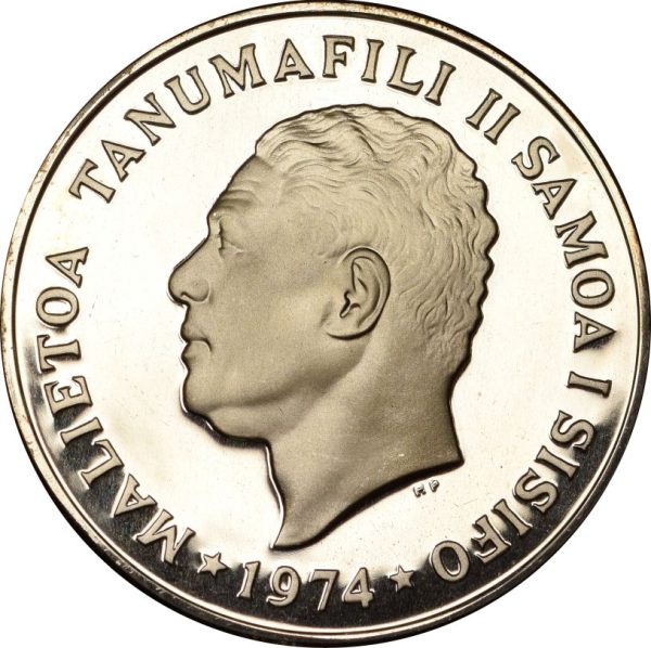 Νήσοι Σαμόα Samoa Islands 1 Dollar 1974 Silver Proof Malietoa Tanumafili II - Image 2