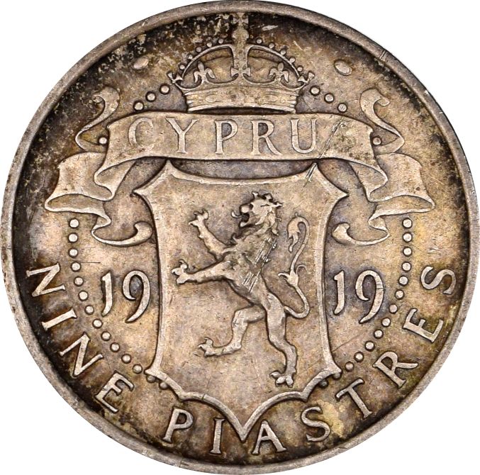  Cyprus Silver 9 Piastres 1919 Circulated Condition