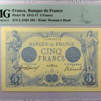 Γαλλία France 5 Francs 1915 Pick 70 PMG 64 Pinholes