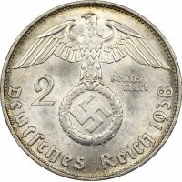 Γερμανία Germany Silver 2 Mark 1938B Hindenburg NGC MS63