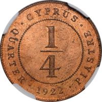 Κύπρος Cyprus Copper 1/4 Piastre 1922 NGC MS63RB